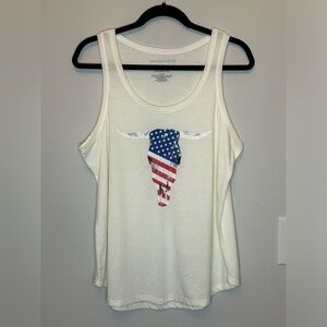 Grayson Threads Women's XL White Tank American Flag Longhorn Graphic Sleeveless